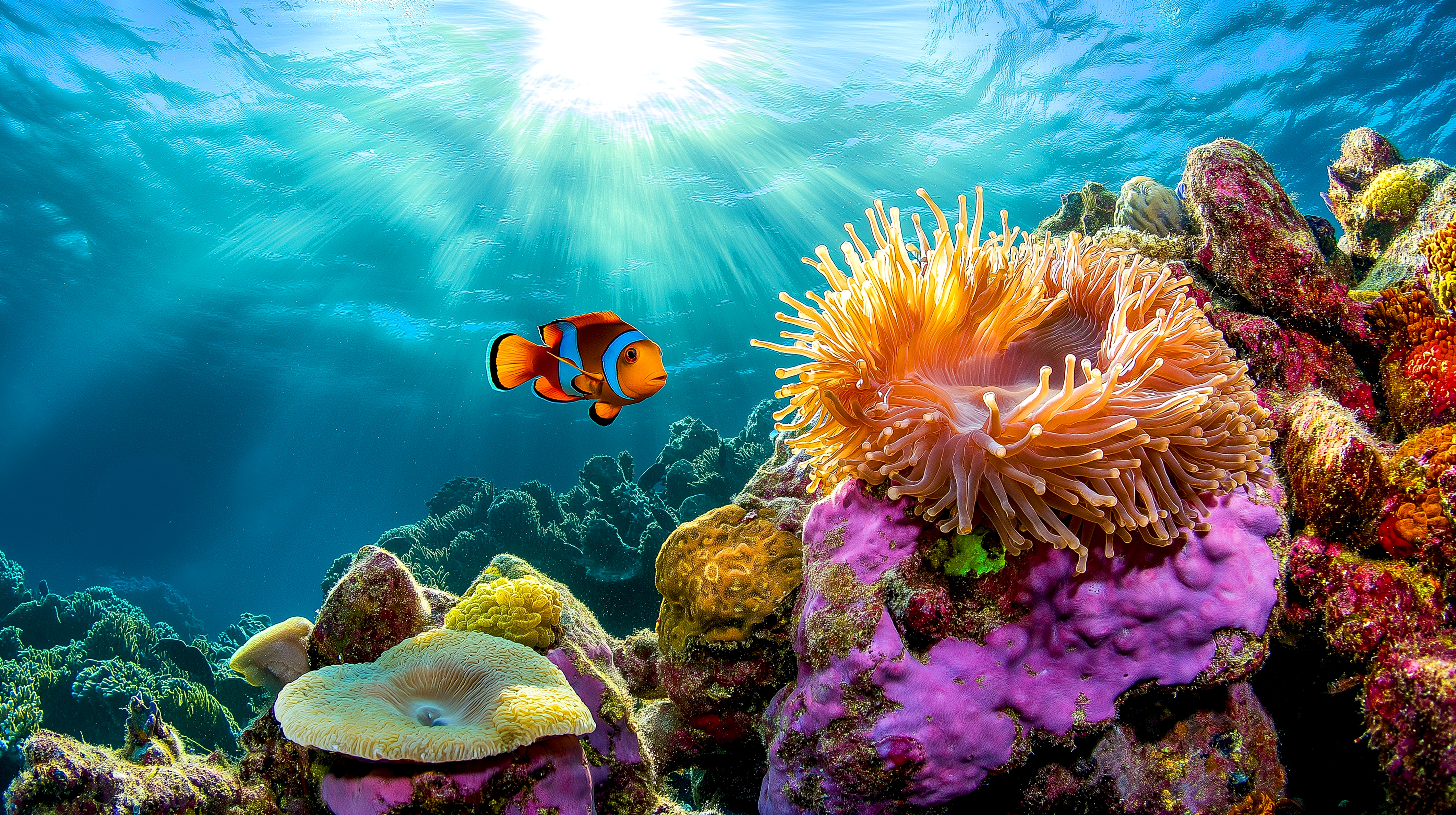 Banco de peces sobre coral en la Gran Barrera
